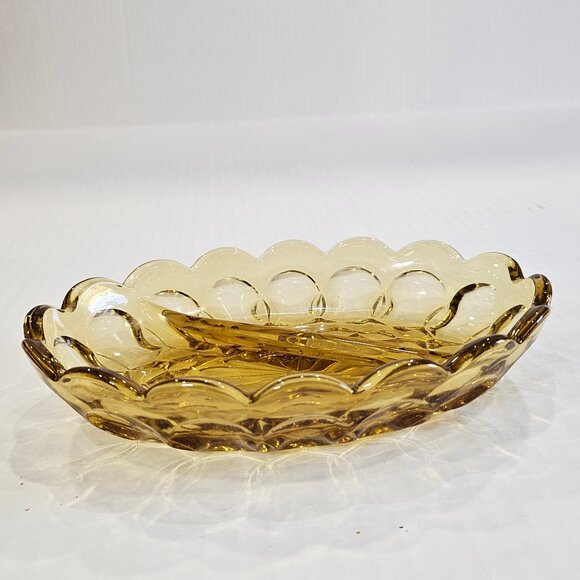 MCM Anchor Hocking Fairfield Amber Glass Oval Divided Relish Dish 7" Long - Picture 6 of 10